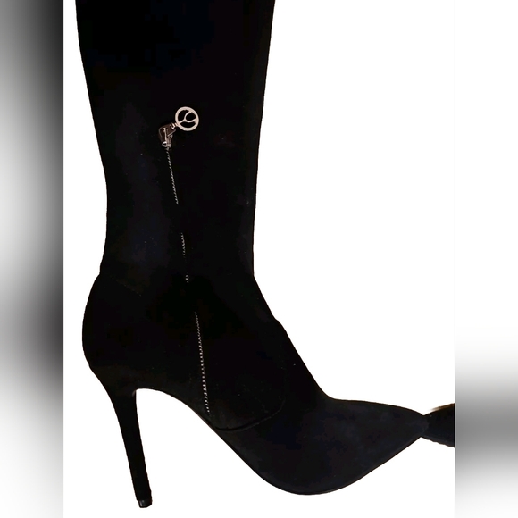 Browns Wishbone Women Knee High Suede Boots Black 8M Whimsigoth Vampire Witchy - Picture 5 of 10